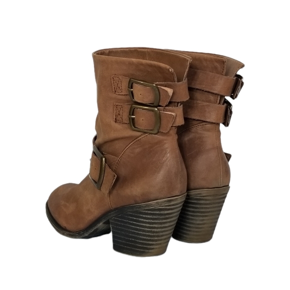 LUCKY BRAND Tommie Womens Cognac Leather Western Heeled Ankle Booties Size 8.5 - Picture 6 of 11
